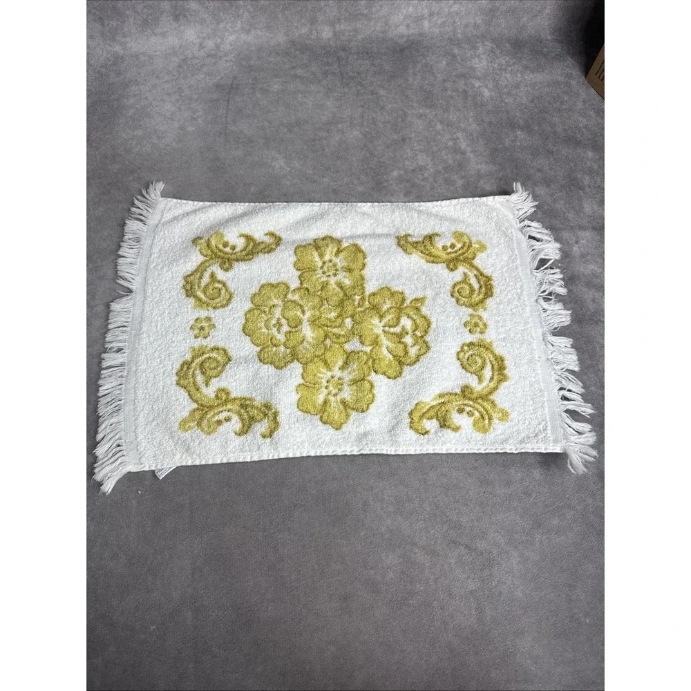 Cannon VTG Floral Fold‎ & White Fringe Towel Set Hand Bath USA Cotton